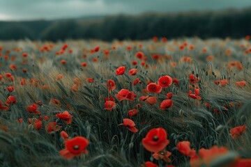 Red poppy flowers on field