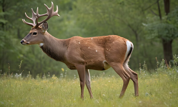 Eld's deer buck standing in a field