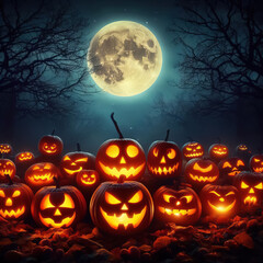 Halloween spirit with a captivating image of a moonlit pumpkin patch