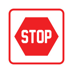 Stop icon. Traffic regulatory warning stop symbol. Red vector stop around the edge on white background. Vector prohibiting design illustration.