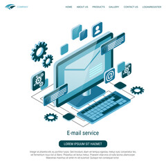 E-mail service flat 3d isometric vector concept illustration