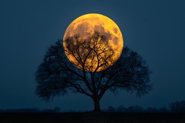 Enchanting Night: Full Moon Illuminating the Sky with Mysterious Silhouette. Tranquility concept