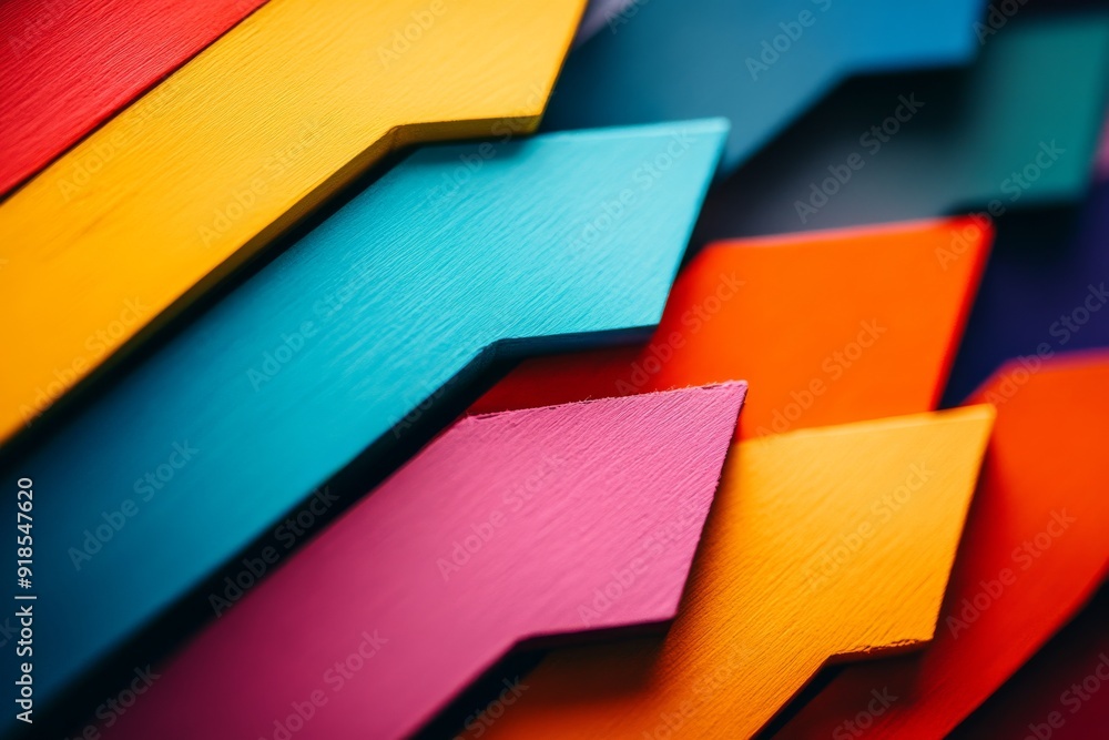 Poster colorful arrows arranged in layers point in multiple directions, creating a vibrant display that evo