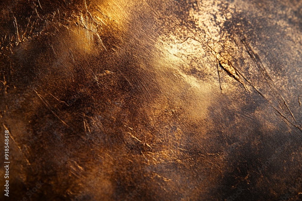 Poster the textured surface of bronze displays rich color variations and subtle details, illuminated by sof