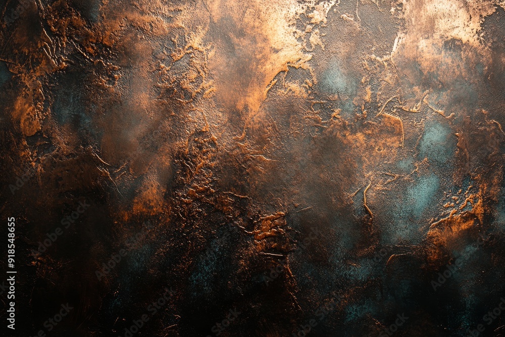 Poster the bronze metal surface showcases rich textures and color variations illuminated by distinctive lig