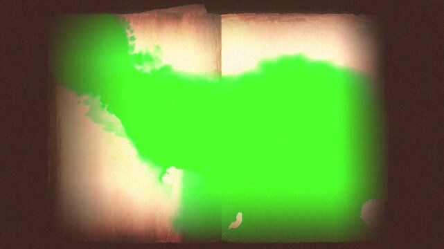 old vintage aged classic book papers with green screen watercolor ink effect, motion graphics design intro, papers retrospect scene video textured noise background note autograph