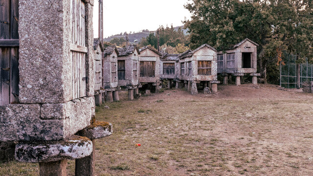 group of stone and wood constructions dedicated to the storage of the harvest in an elevated and airy place for conservation
