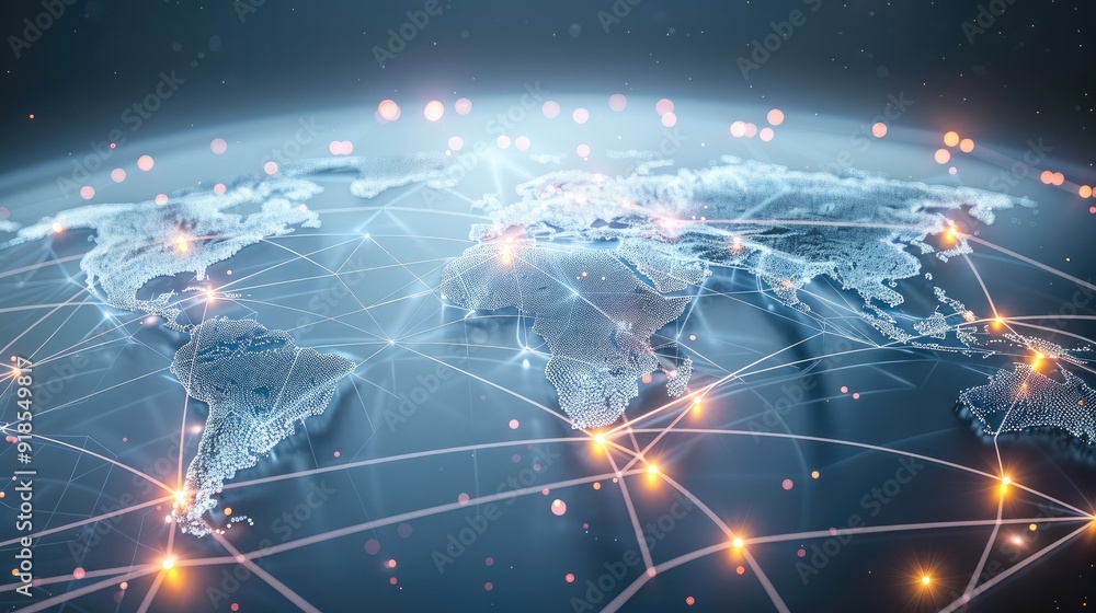 Poster a global supply chain network with interconnected logistics points. generative ai.