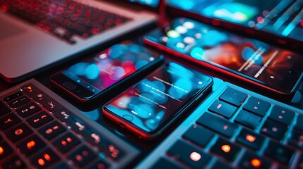 Tech Wonders: Close-up Shots of Computers and Smartphones Showcasing Coding and Data Management Applications