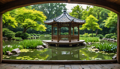 Pavillon tranquille dans un jardin japonais
