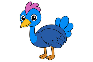 Cassowary Vector Illustration | Linocut, Kawaii, Cartoon, Clipart, Line Art Design