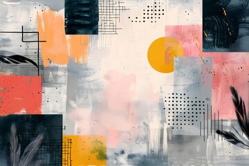 Whimsical Pastel Dreamscape. Abstract design featuring various elements in light color palette