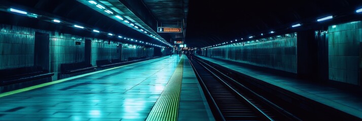 Obraz premium Desolate Metro Station: An Anime-Style Illustration of an Empty Subway Platform Bathed in Dim Light and Absence of Commuters,Abstract concepts, game concept art, storybook illustrations, comic strips