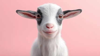 Smiling Goat on Pink Background