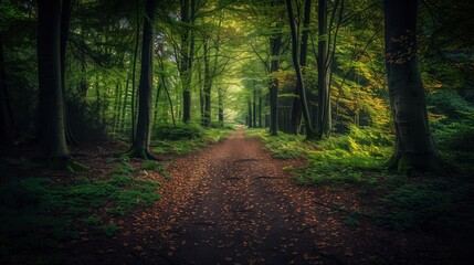 Obraz premium serene picturesque hiking trail forest lush green peaceful nature outdoor activities conservation