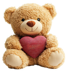 Obraz premium Cute teddy bear holding a heart, indoor setting, cut out - stock png.