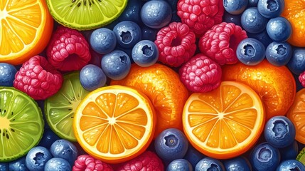 Vibrant Assortment of Fresh Fruits and Berries