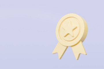 3d Winner Gold Medal coin with Ribbon icon on isolated purple background. Achievement award, champion 1st winner award concept. 3d Minimal Gold Trophy victory coin award with ribbon. 3d render.