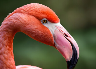 American flamingo bending its neck while posing in nature