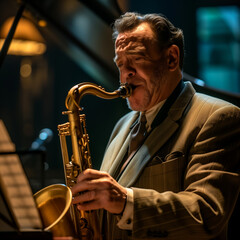 Jazzman getting just a little bit too hyped up about the jazz music, comedic