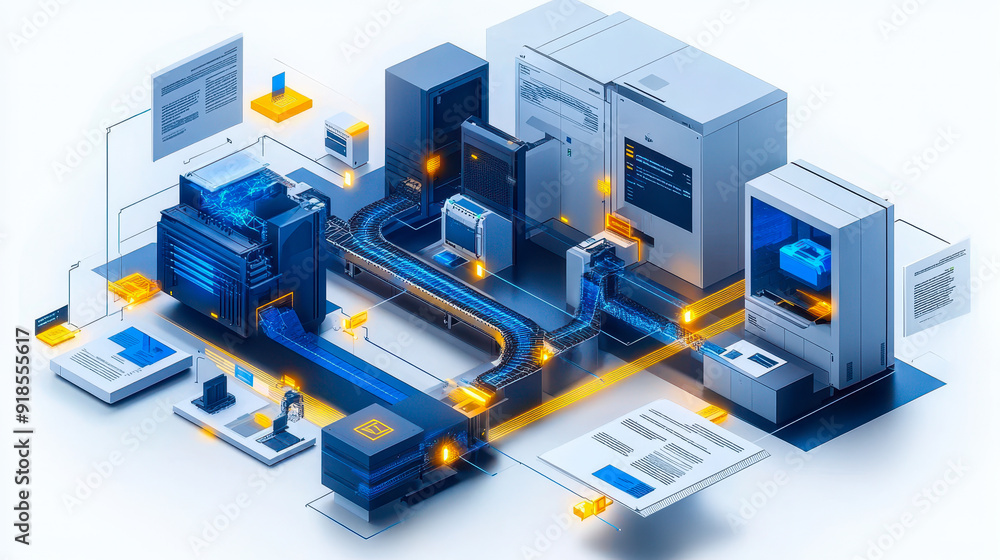 Poster cutting-edge automated document workflow systems highlighting ai-driven document routing, approval p