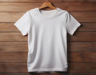 white t-shirt mockup with wooden background for fashion and graphic designer
