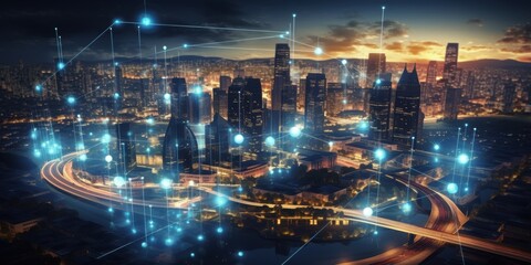 5G wireless network, high speed internet, cloud computing or connect diagram technology, Data storage, service, synchronize, online, financial, Connectivity global, smart city
