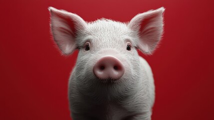 Fototapeta premium Close-Up of a Pig Against a Vibrant Red Background