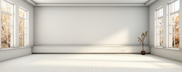 Fototapeta premium Lighting softly illuminates the white studio walls and floor