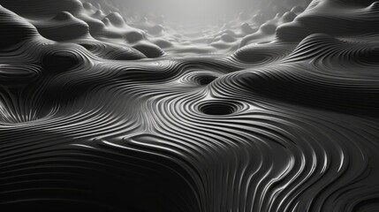 Abstract Monochrome Topographical Landscape with Fluid Lines