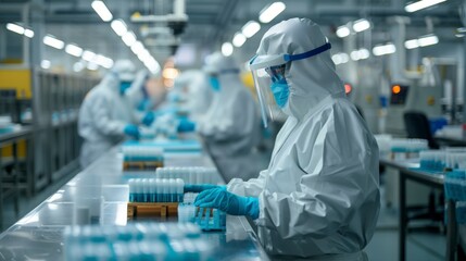 Fototapeta premium Modern Manufacturing: Inside Factories with Advanced Machinery and Workers in Protective Gear