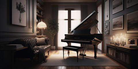 Beautiful Modern family room with grand piano