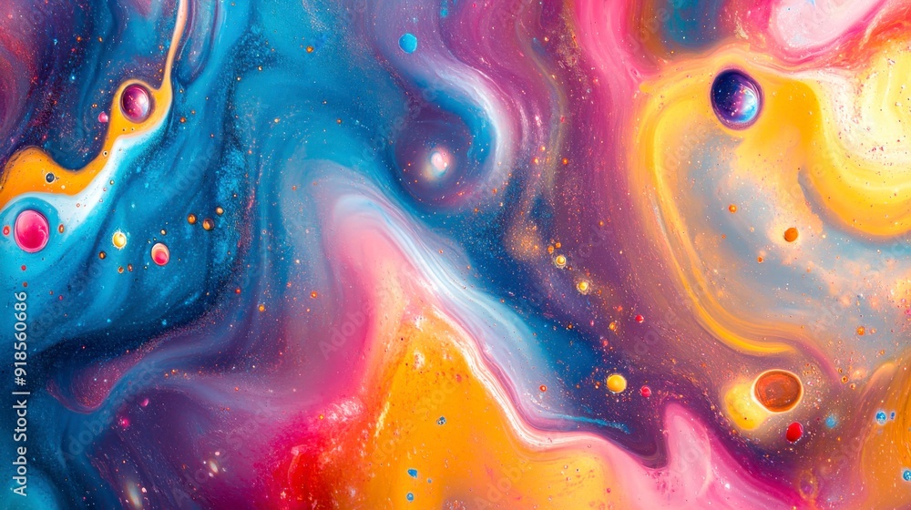 Aufkleber abstract colorful background with flowing paint and bubbles.