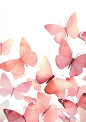 Butterflies in Pastel Pink Watercolor Style on White Background - Nature Aesthetics - Print Media