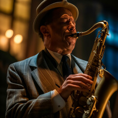 Obraz premium Jazzman getting just a little bit too hyped up about the jazz music, comedic