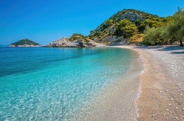 Fototapeta premium sandy beach with the clear blue sea in background