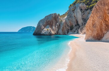 Obraz premium sandy beach with the clear blue sea in background