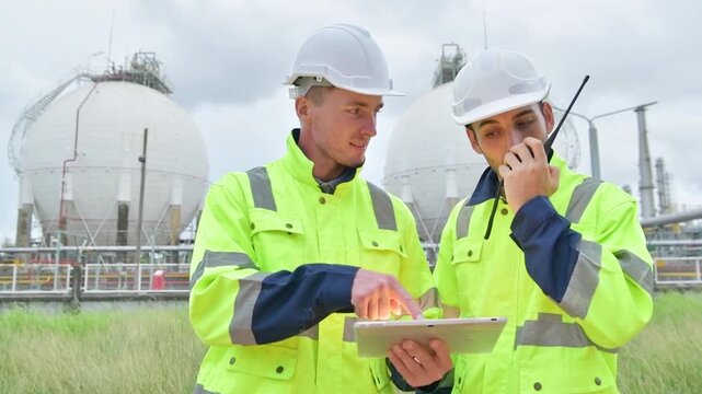 Both of Petroleum engineer is on a mission to inspect oil distillation at a huge oil refinery