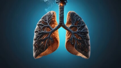 A cigarette in a smoker's lungs causes deterioration of health and death, the lungs are affected by disease, harm from smoking cigarettes, lung diseases