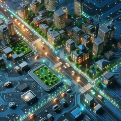 Obraz premium Smart city on circuit board background