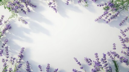 Lavender Flowers Border on White Background - Elegant border of lavender flowers arranged on a white background, perfect for floral designs, invitations, or natural-themed projects.