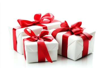 Fototapeta premium Elegantly Wrapped Gift with a White Ribbon on a Clean Background, Symbolizing Purity and Celebration, Perfect for Special Occasions and Festive Season.