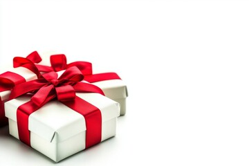 Obraz premium Elegantly Wrapped Gift with a White Ribbon on a Clean Background, Symbolizing Purity and Celebration, Perfect for Special Occasions and Festive Season.