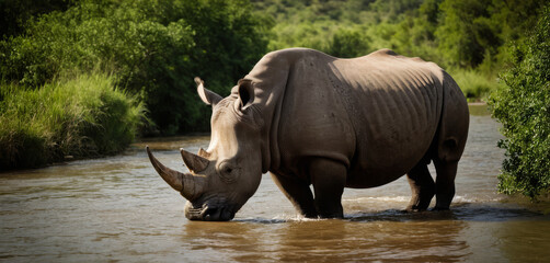 Obraz premium White Rhinoceros In The African Jungle - High Quality Details Captured With The Sony 300mm F2.8 