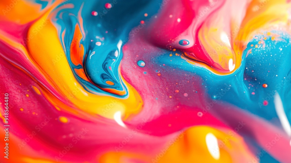 Aufkleber abstract colorful background with flowing paint and bubbles.