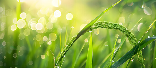 A green rice plant serves as the backdrop for a copy space image or wallpaper.