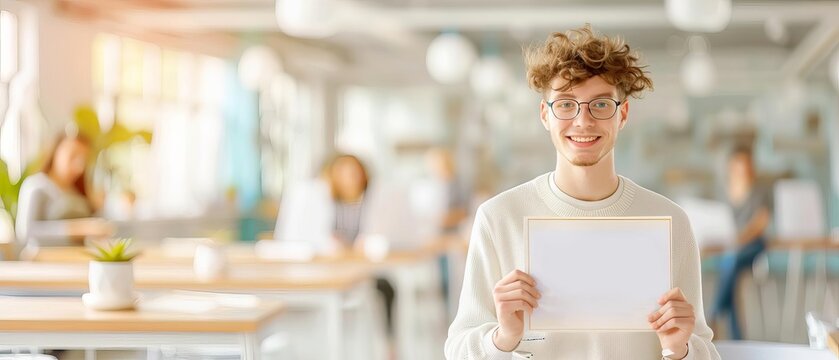 Cheerful student holding certificate for volunteer service, Volunteer Service Award, Community Contribution