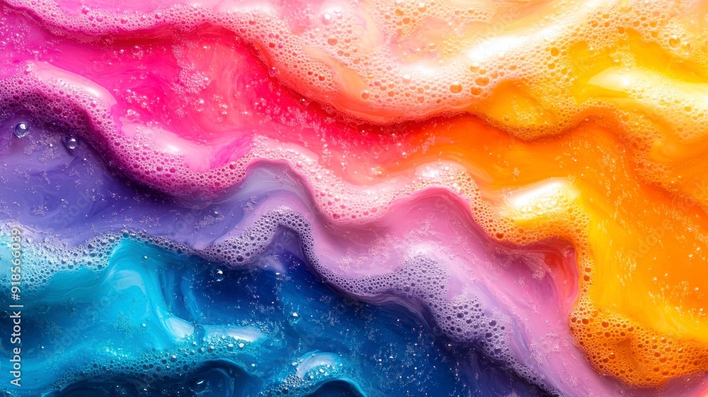Aufkleber abstract colorful background with flowing paint and bubbles.