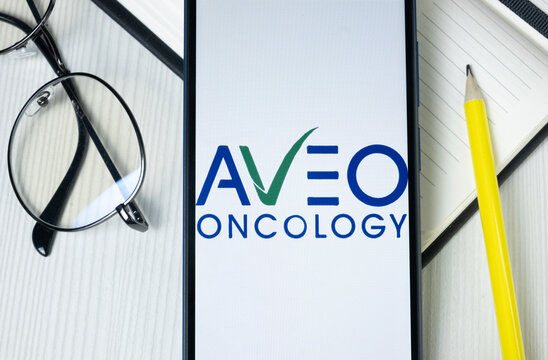New York, USA - 1 August 2024: AVEO Oncology Logo on Phone Screen, Company Icon on Display