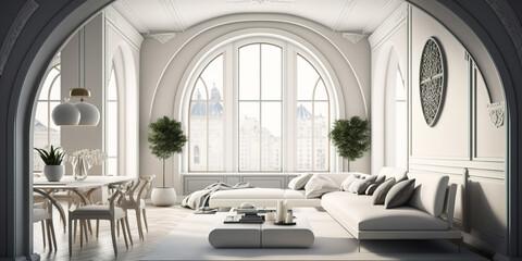 Fototapeta premium Beautiful snow-white luxury apartment interior. 